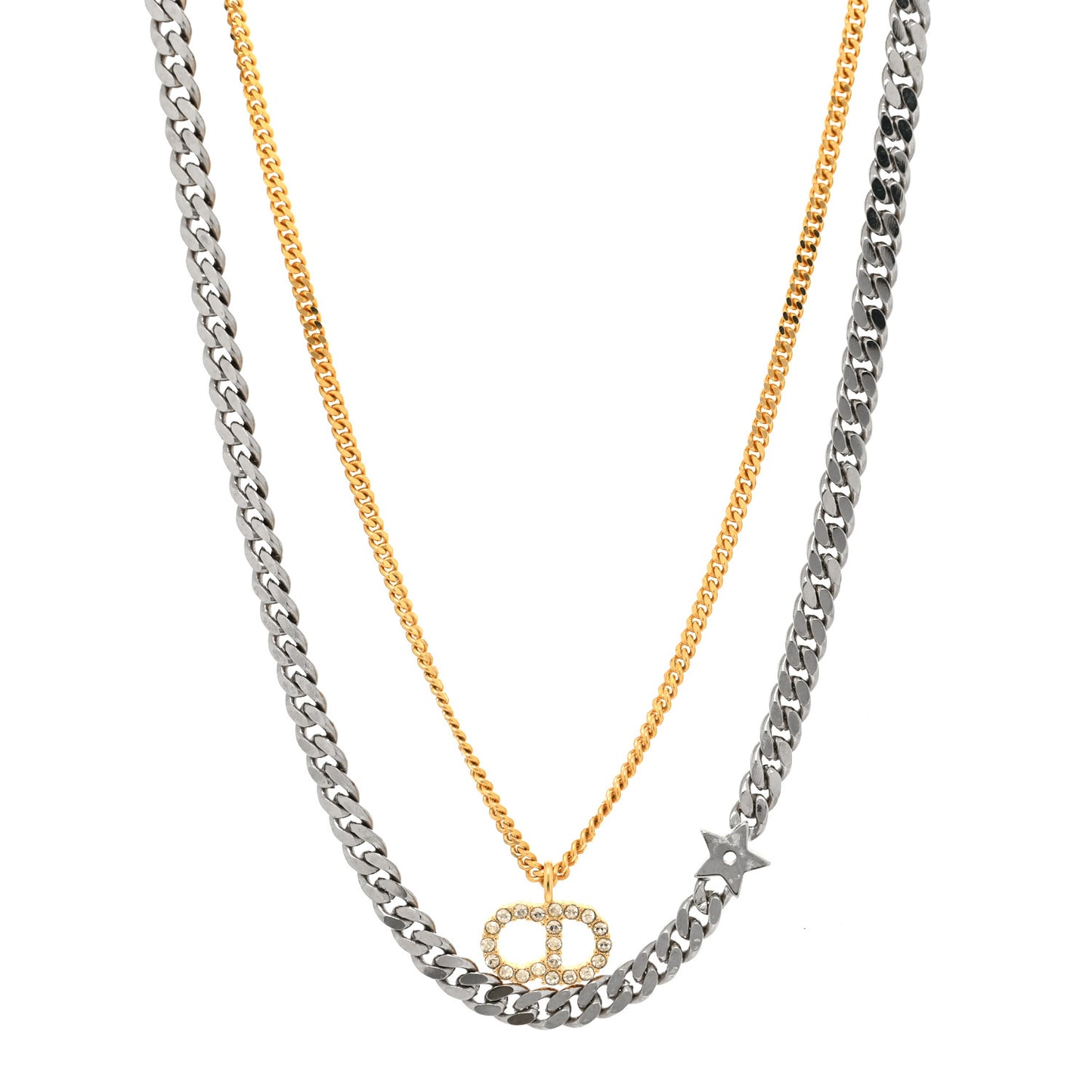 Metal Crystal CD Star Chain Necklace Gold Silver