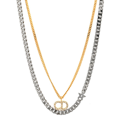 Christian Dior Metal Crystal CD Star Chain Necklace Gold Silver 1 of 4