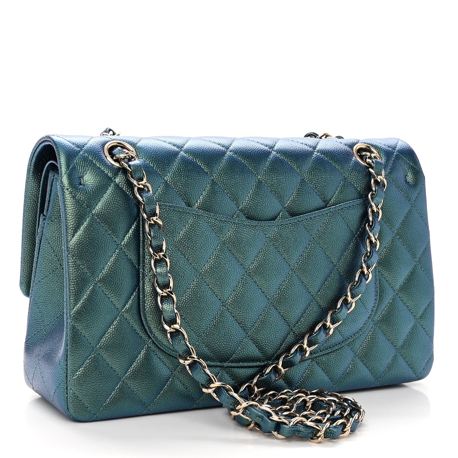 Chanel Iridescent Caviar Quilted Medium Double Flap Green 3 of 11