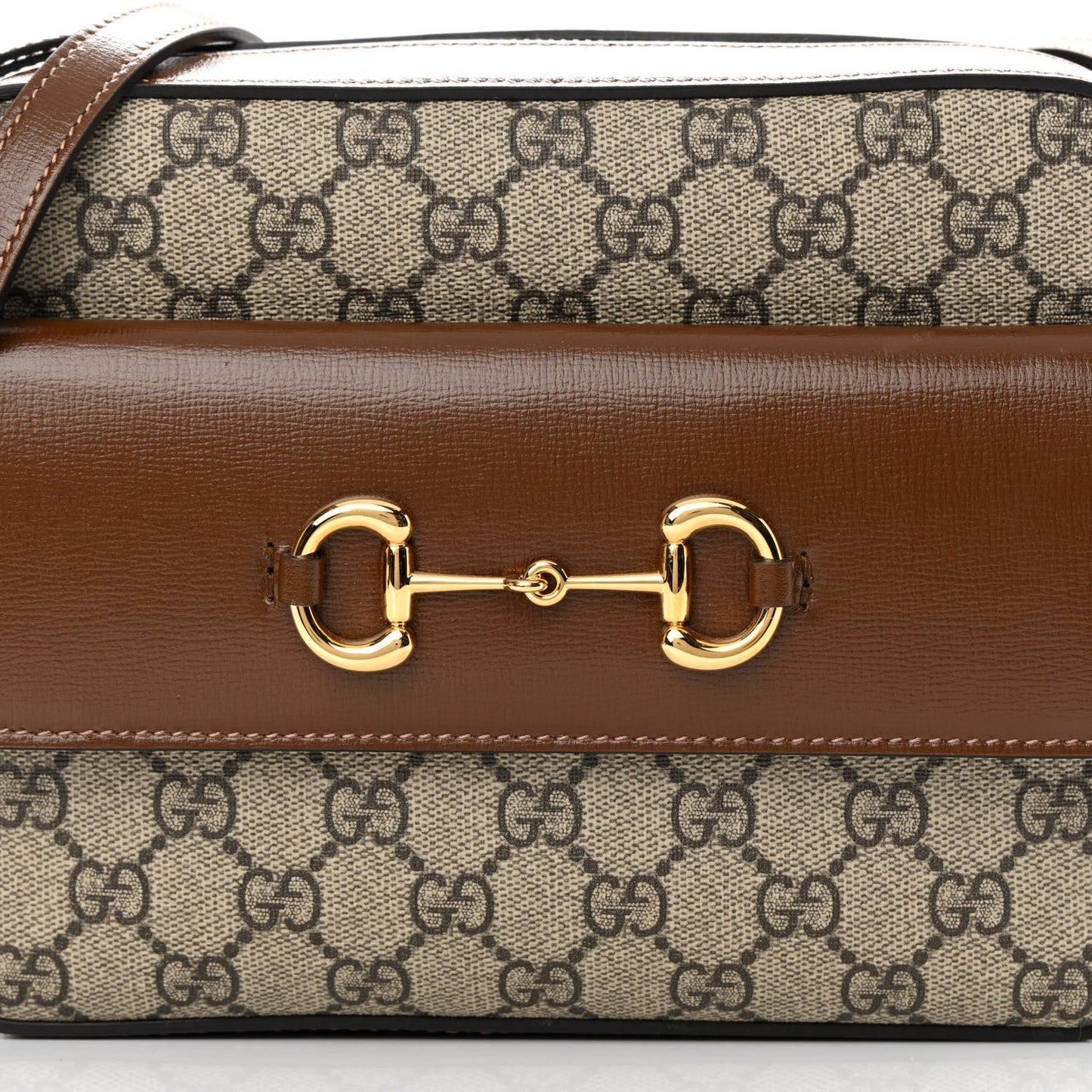 GG Supreme Monogram Small Horsebit 1955 Shoulder Bag Beige Brown Sugar