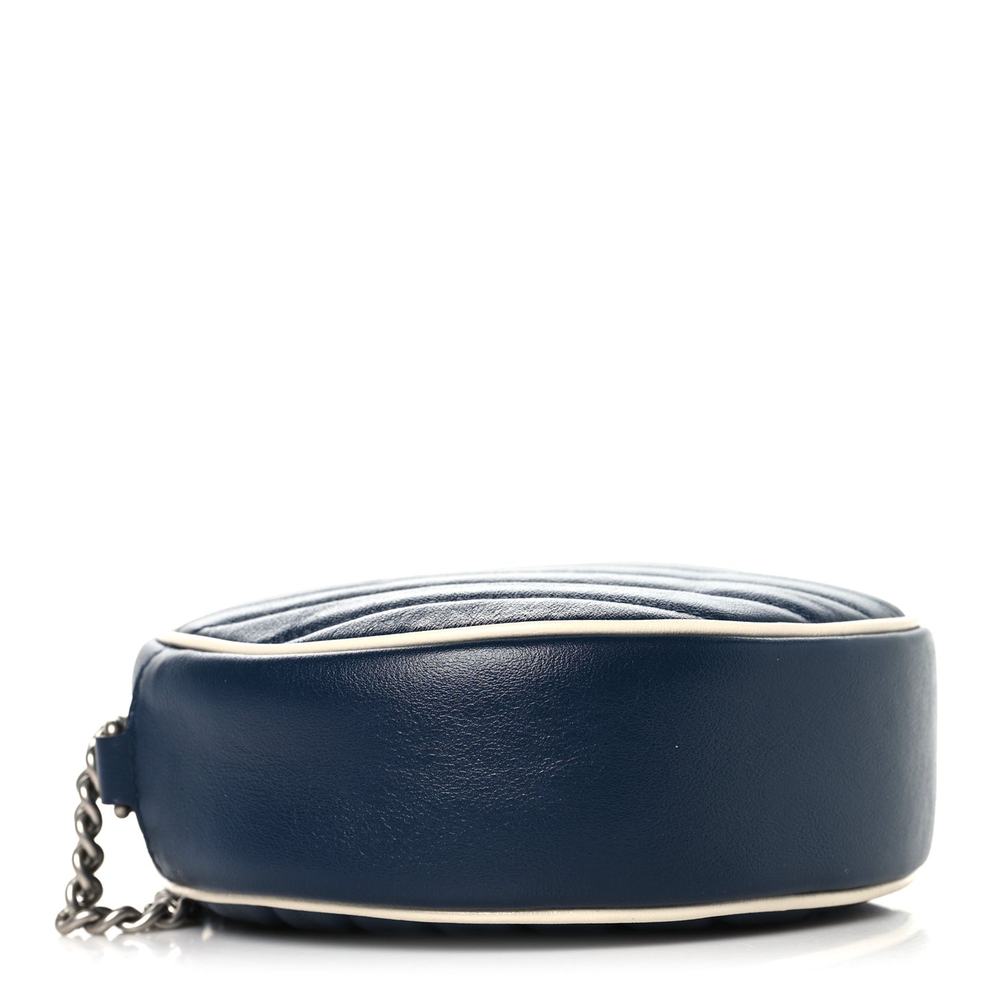 Azalea Calfskin Matelasse Diagonal Mini Torchon GG Marmont Round Shoulder Bag Blue Agata Mystic White