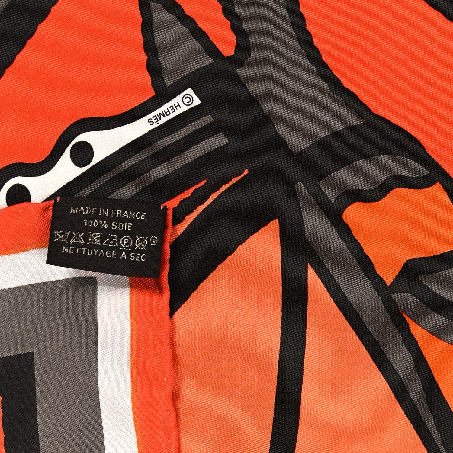 Hermes Silk Robe Du Soir Pocket Square Orange Soleil Taupe 3 of 3
