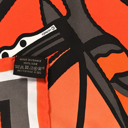 Hermes Silk Robe Du Soir Pocket Square Orange Soleil Taupe 3 of 3