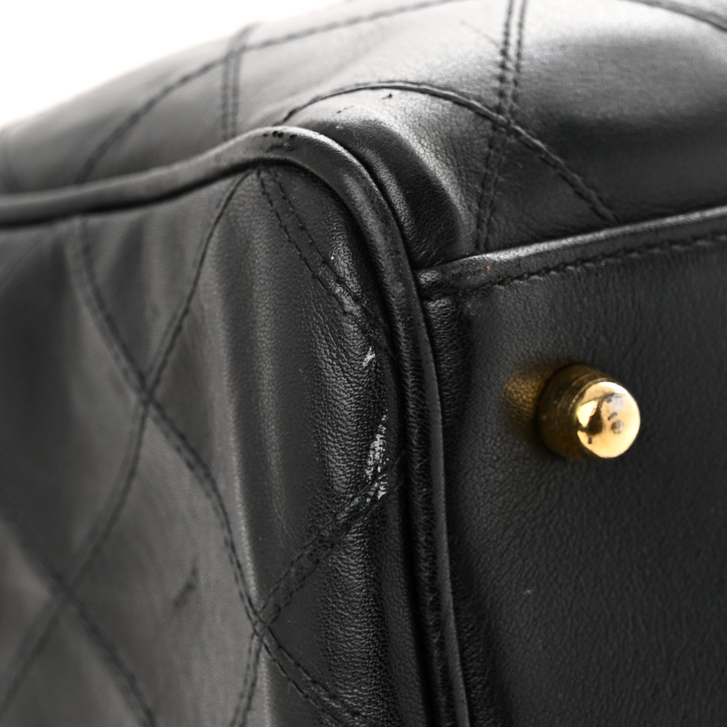 Calfskin Diamond Stitched Duffle Bag Black