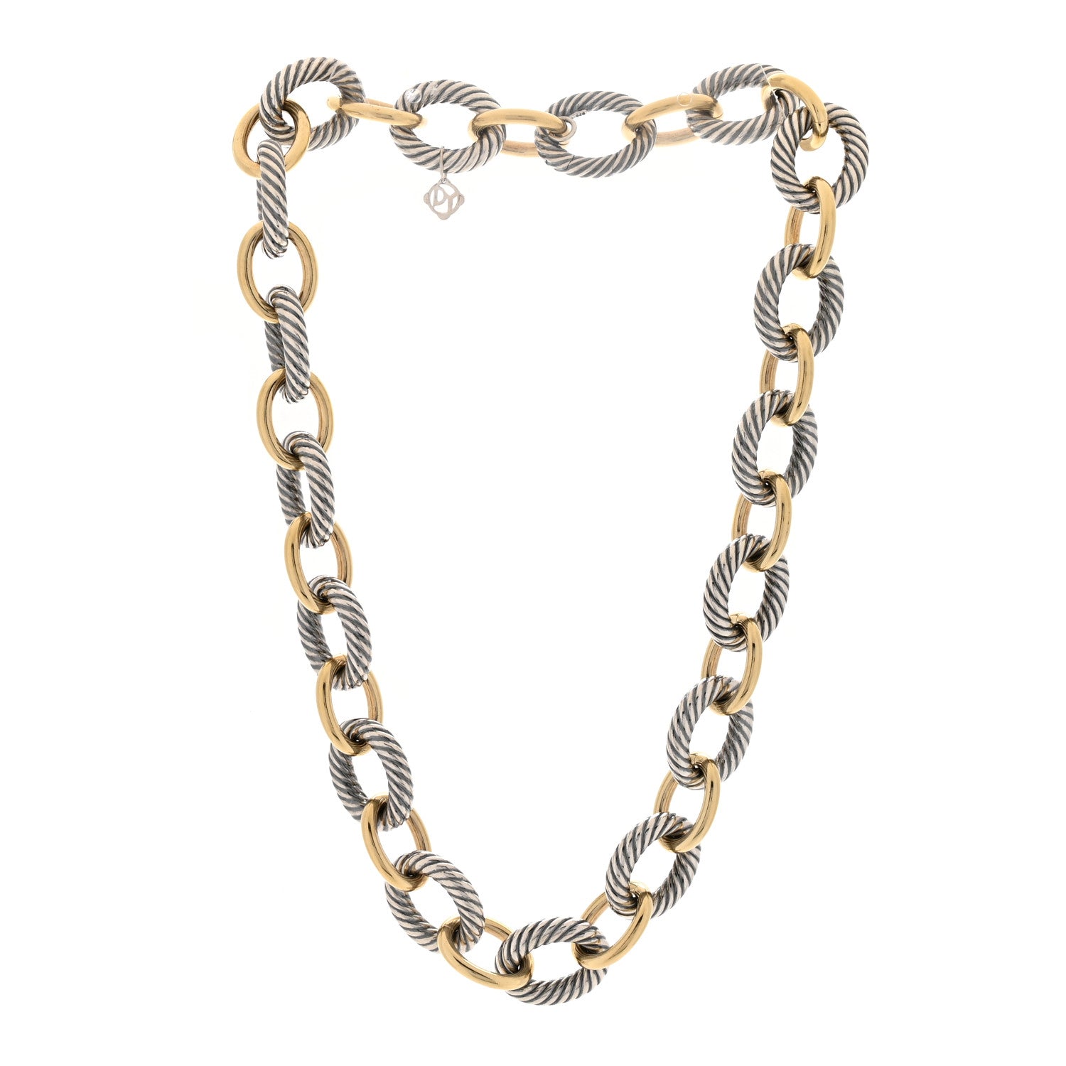 David Yurman Sterling Silver 18K Yellow Gold 18mm Extra Large Oval Link Necklace 3 of 6