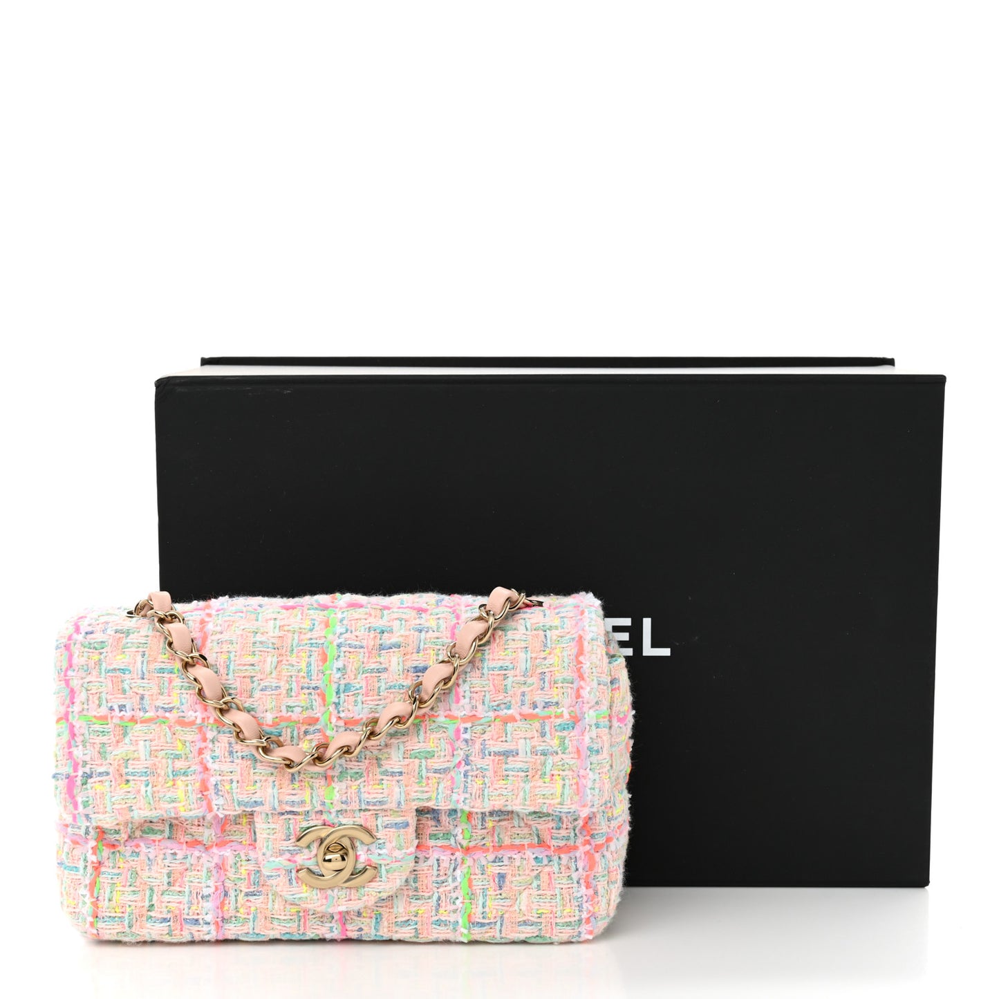 Tweed Quilted Mini Rectangular Flap Pink Green Orange Purple