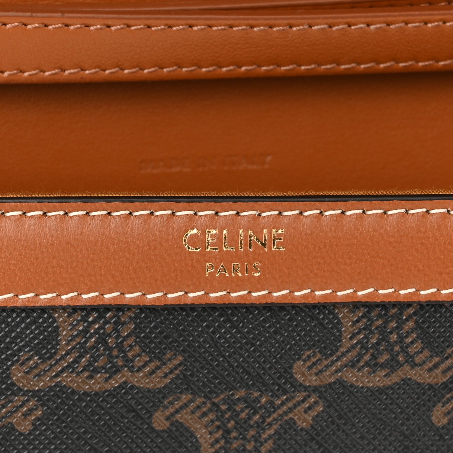 Celine Triomphe Canvas Calfskin Wallet on Chain Tan 6 of 10
