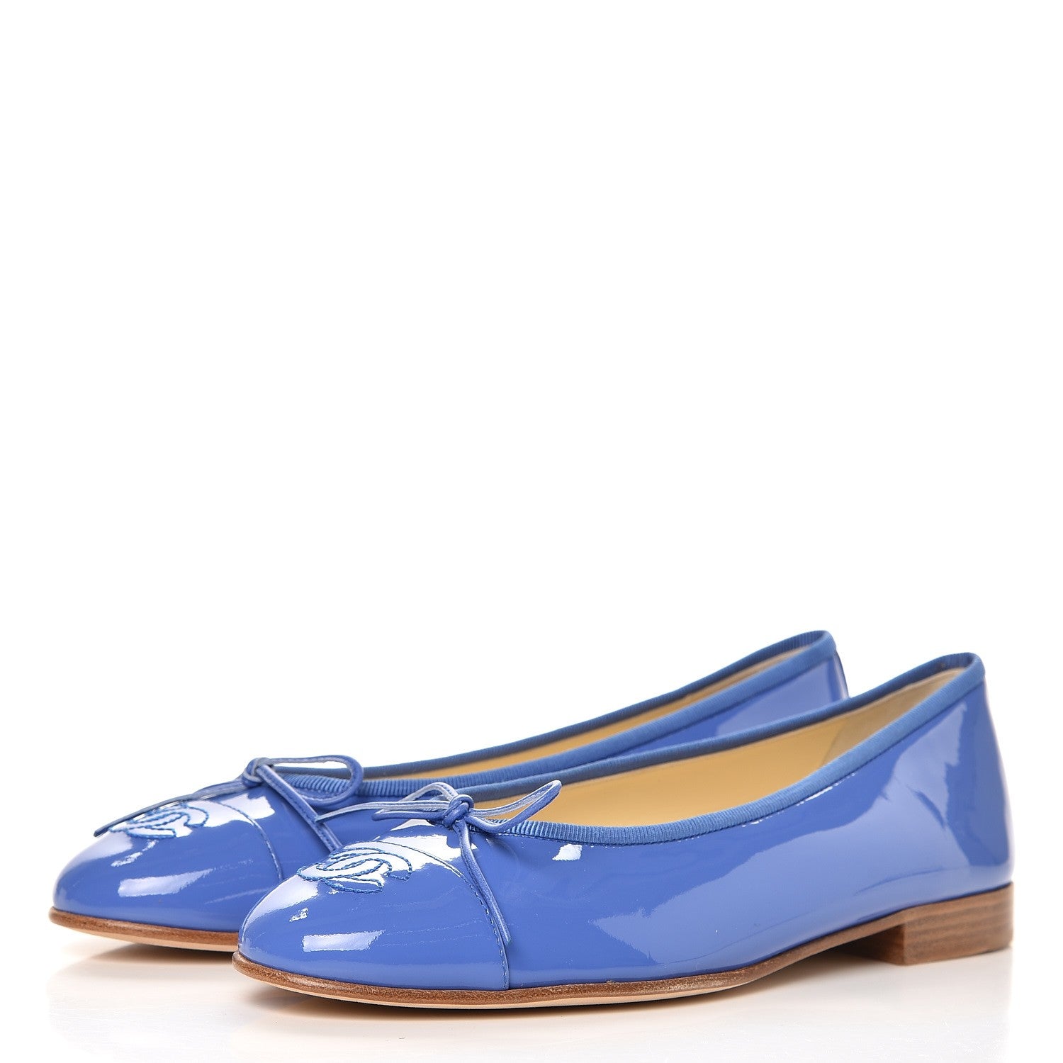 Chanel Calfskin Patent CC Cap Toe Ballerina Flats 37 Blue 2 of 9