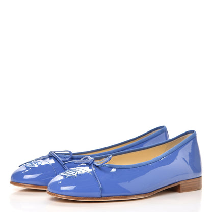 Chanel Calfskin Patent CC Cap Toe Ballerina Flats 37 Blue 2 of 9