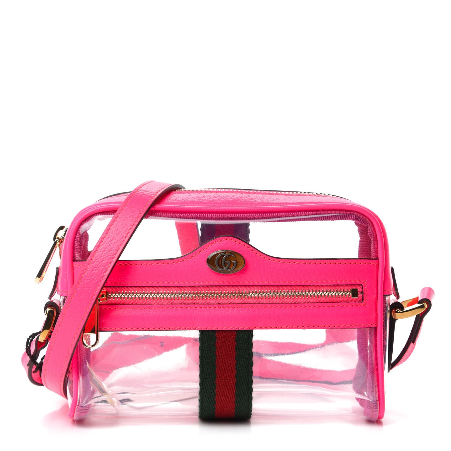 Vinyl Web Mini Ophidia Transparent Shoulder Bag Fluorescent Fuchsia