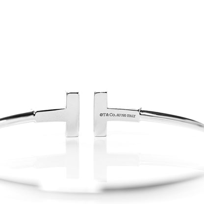 Tiffany 18K White Gold Diamond T Wire Bracelet 4 of 5