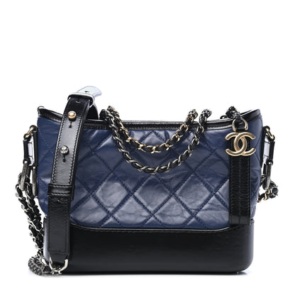 Chanel Aged Calfskin Quilted Small Gabrielle Hobo Navy Black 1 of 4