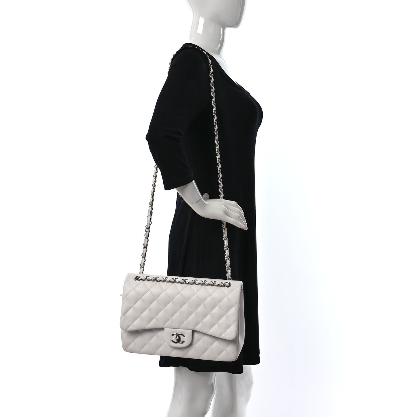 Caviar Quilted Jumbo Double Flap White