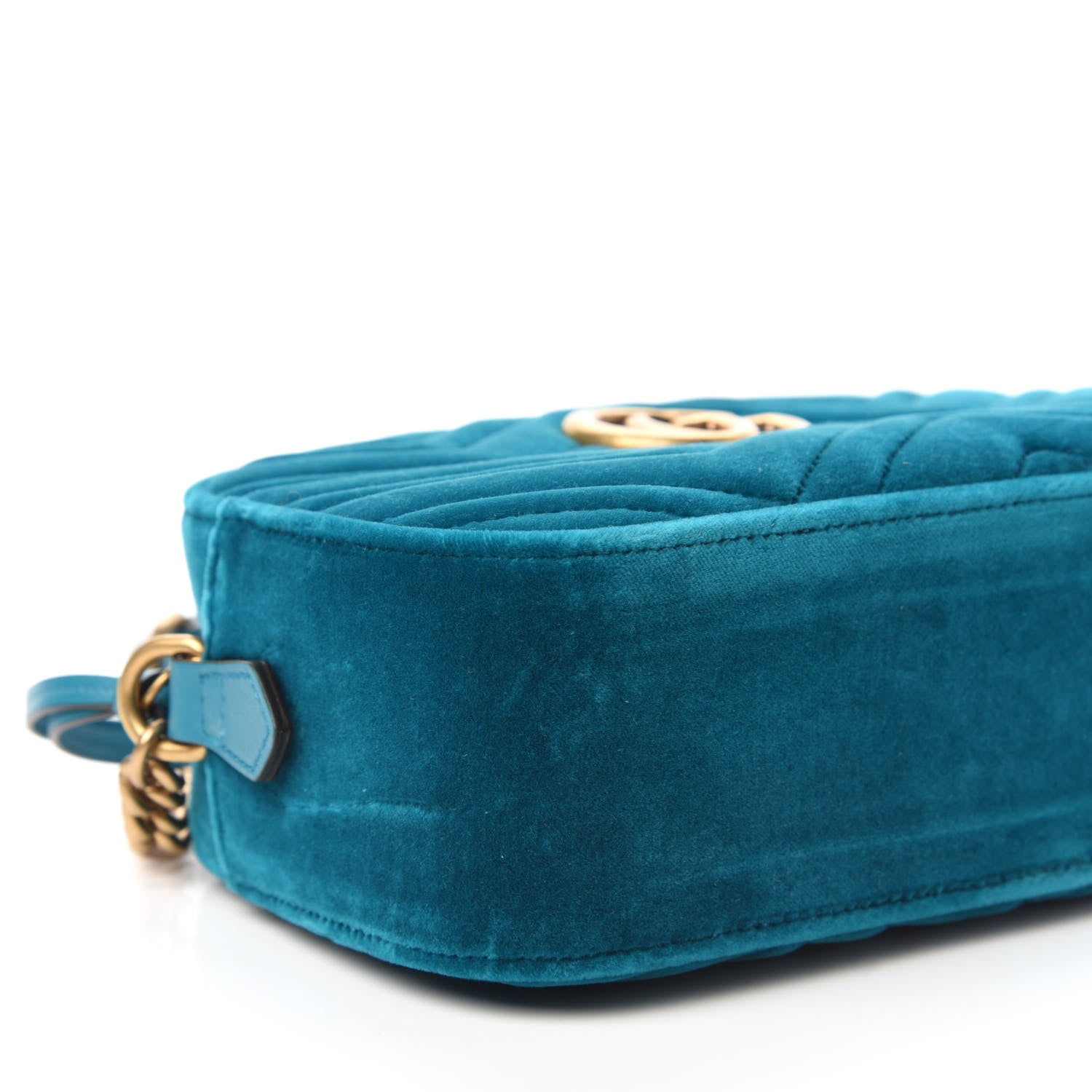 Gucci Velvet Matelasse Small GG Marmont Chain Shoulder Bag Pavone Cyan 6 of 10