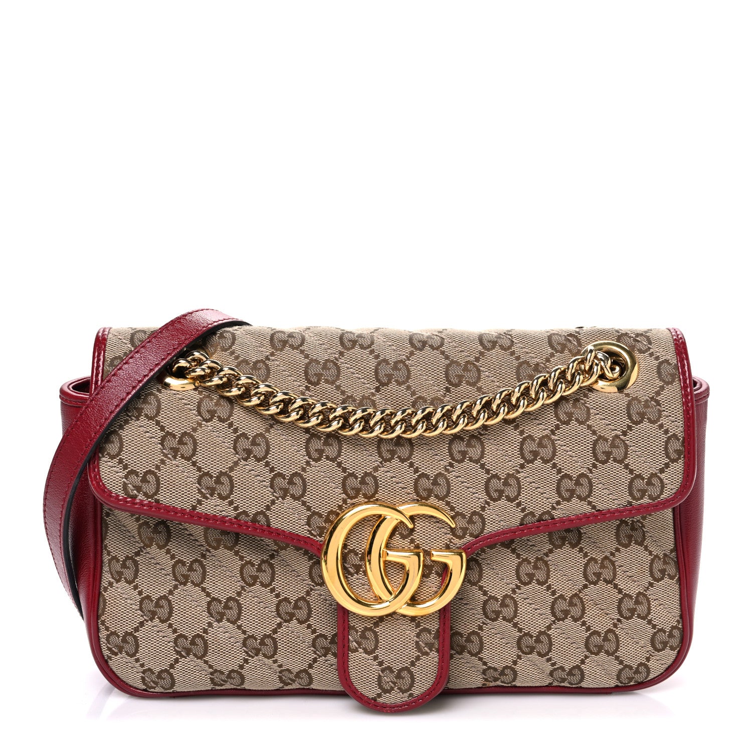 Gucci Monogram Azalea Calfskin Matelasse Diagonal Small GG Marmont Chain Shoulder Bag Beige Ebony New Cherry Red 1 of 10