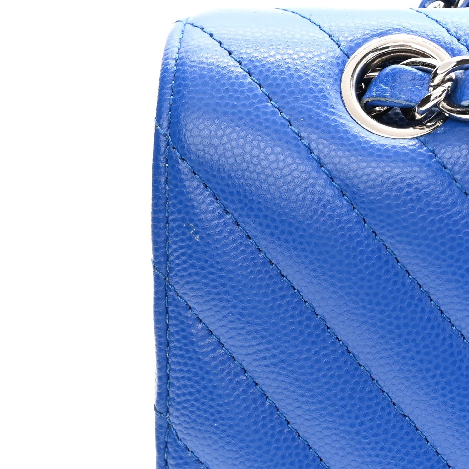 Chanel Caviar Chevron Quilted Medium Double Flap Blue 13 of 14