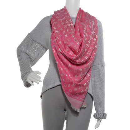 Louis Vuitton Silk Wool Monogram Denim Shawl Pivoine 2 of 5