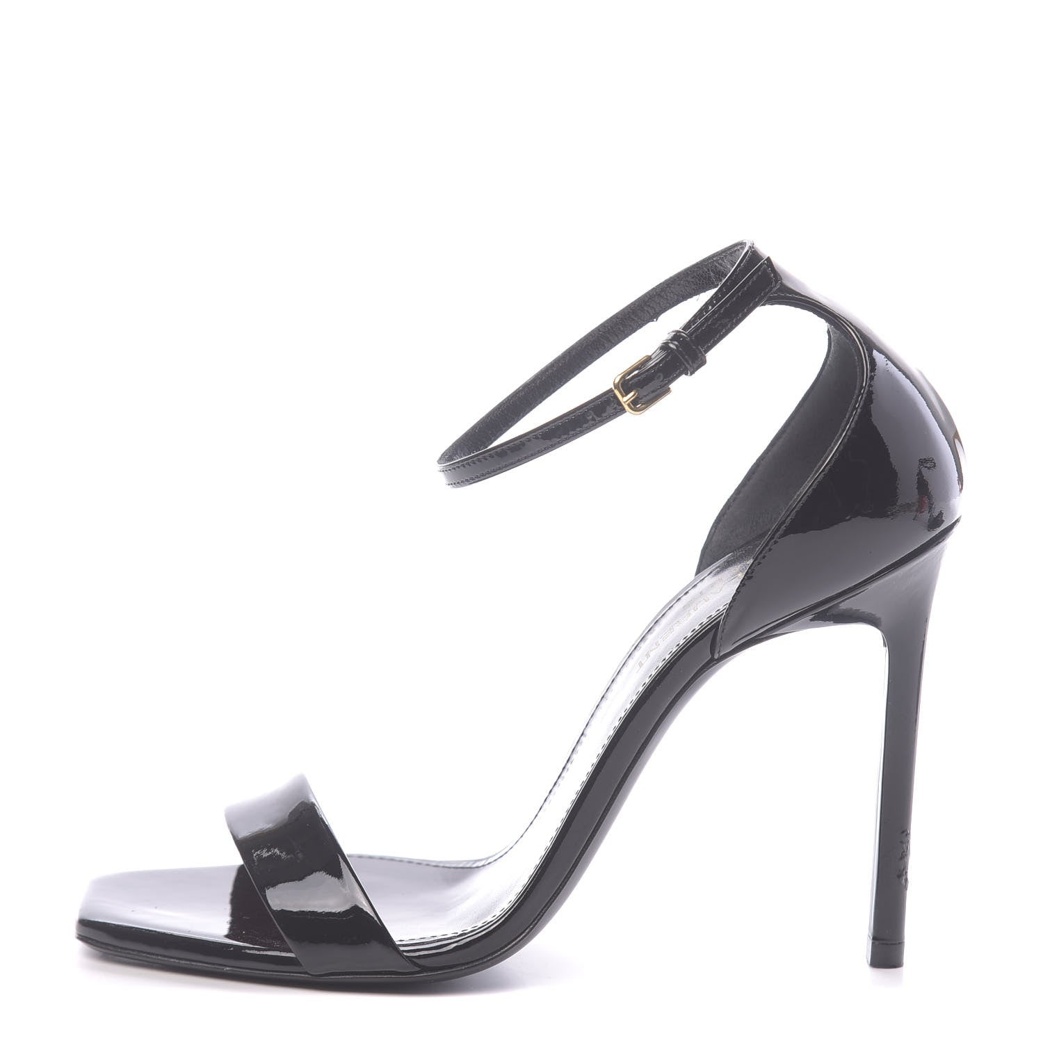 Saint Laurent Patent Calfskin Amber 105 Ankle Strap Sandals 37 Black 1 of 10
