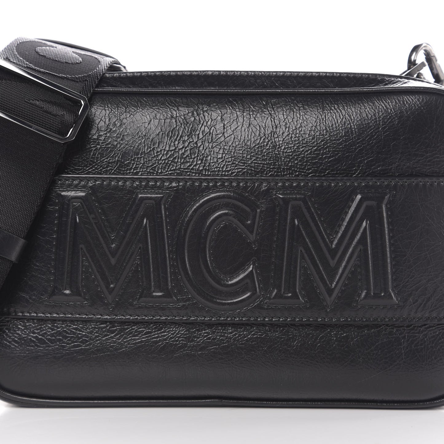Crushed Calfskin Logo Crossbody Bag Black