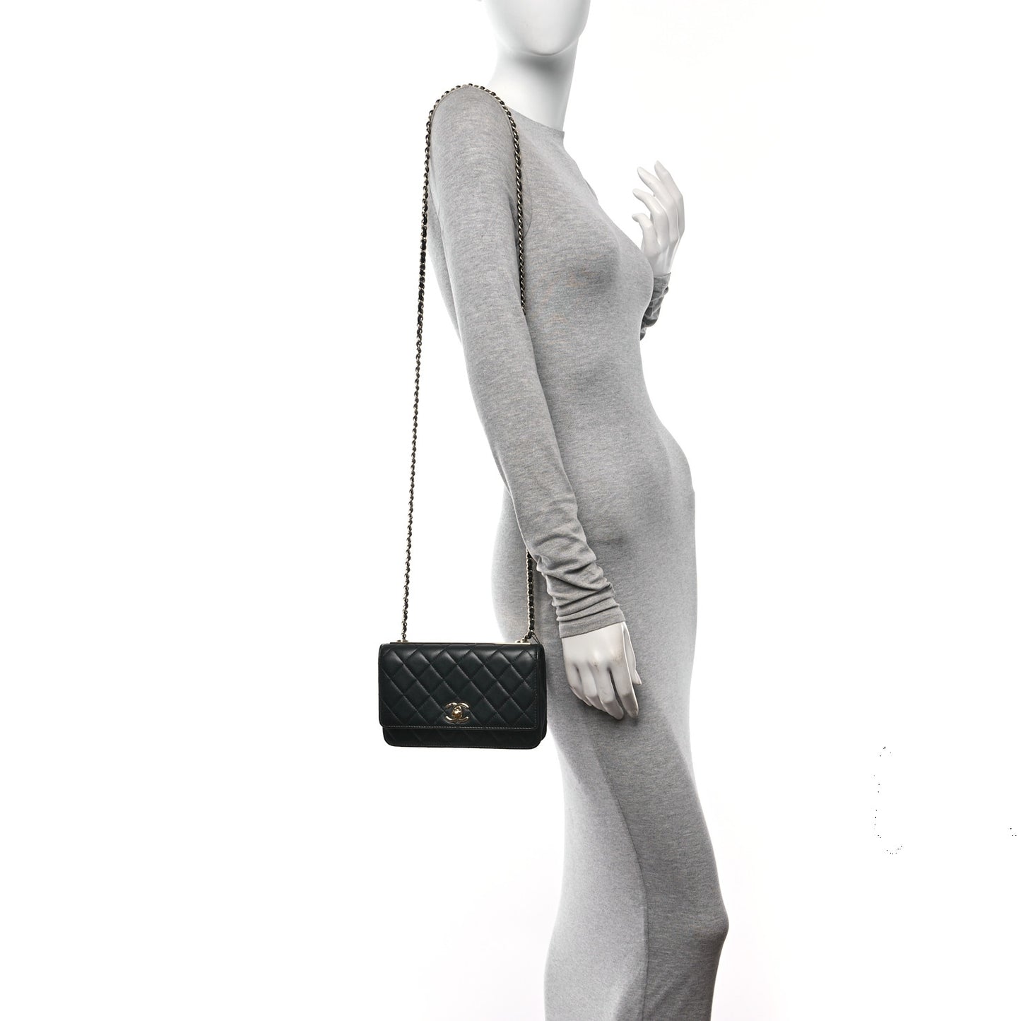 Lambskin Quilted Trendy CC Wallet On Chain WOC Black