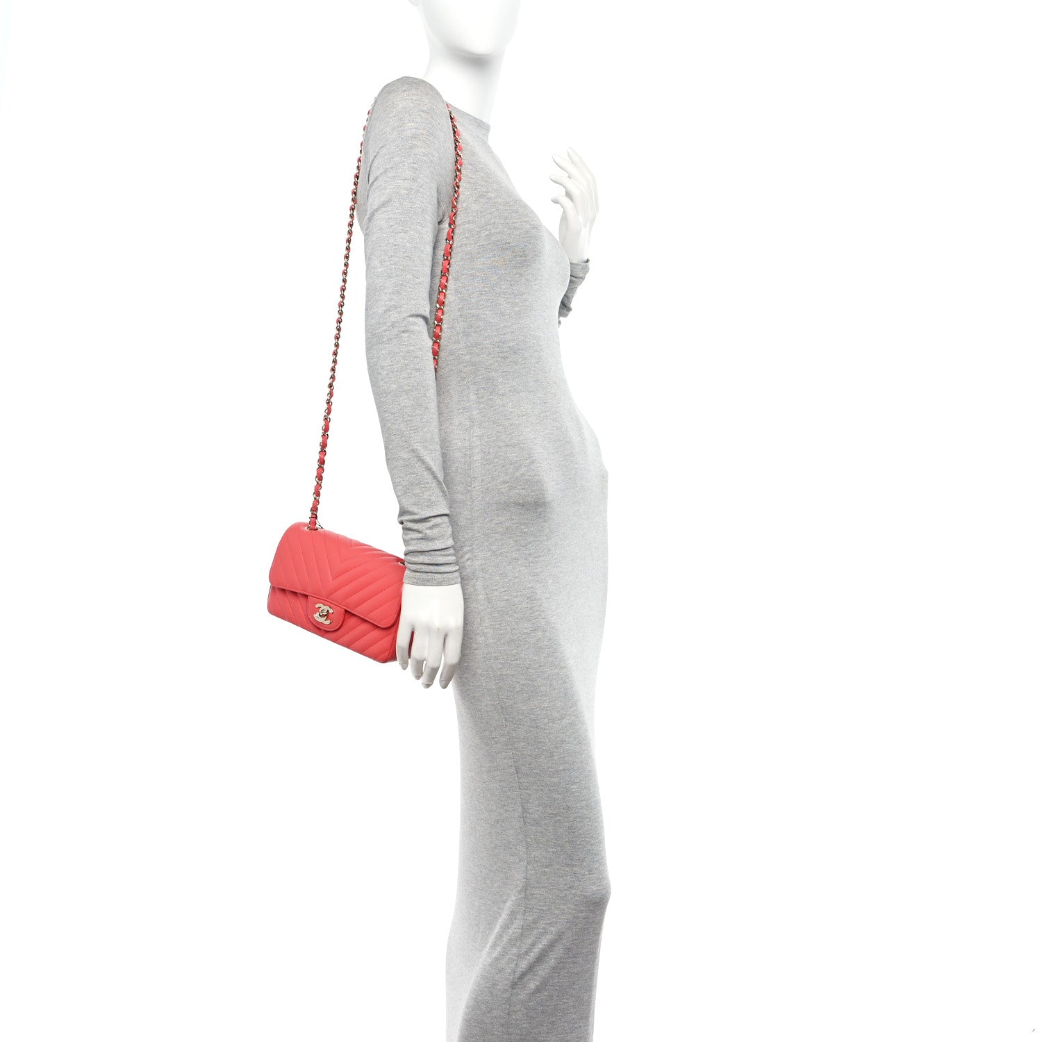 Chanel Lambskin Chevron Quilted Mini Rectangular Flap Pink 2 of 12