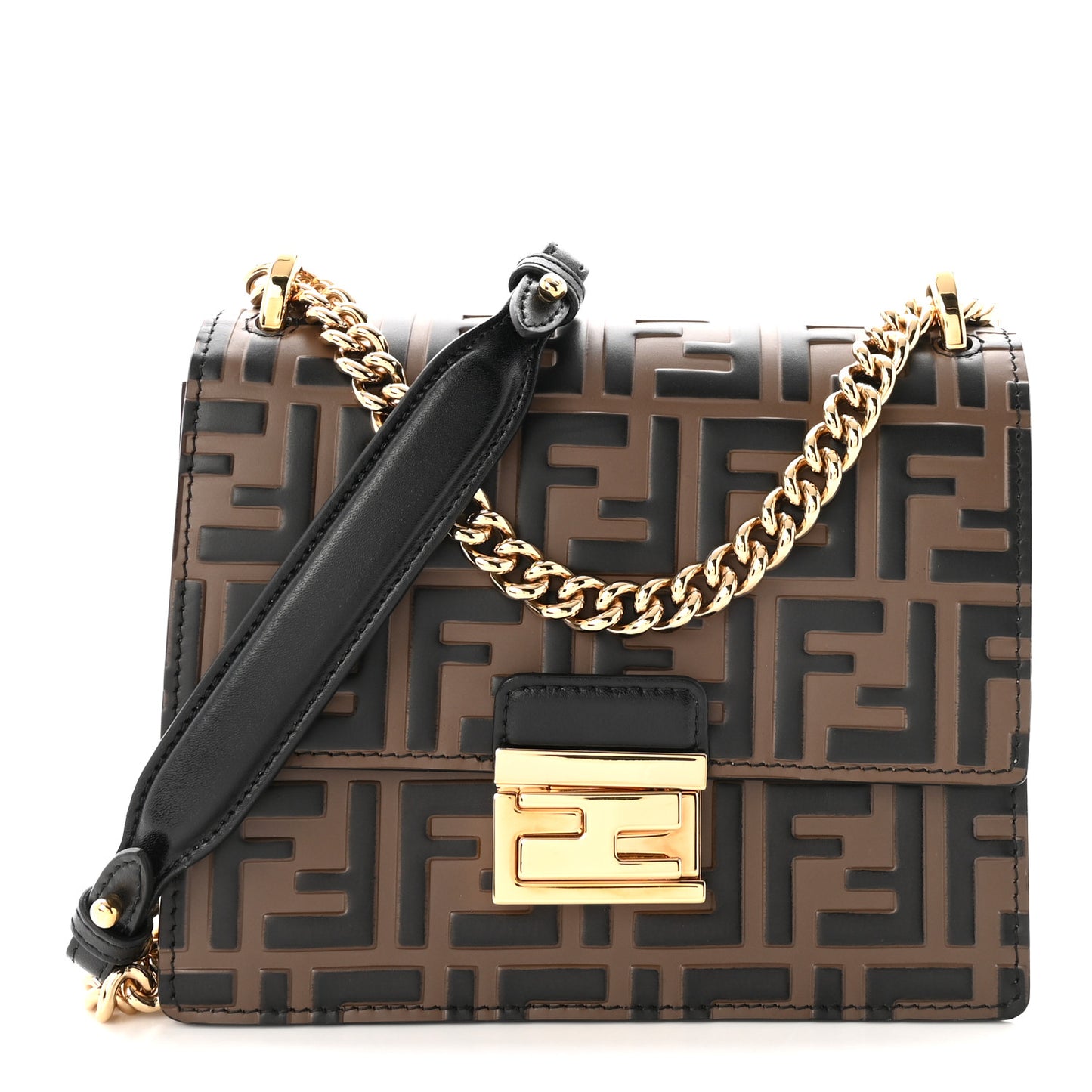 Vitello Liberty Bi-Color FF 1974 Embossed Small Kan U Shoulder Bag Maya Black