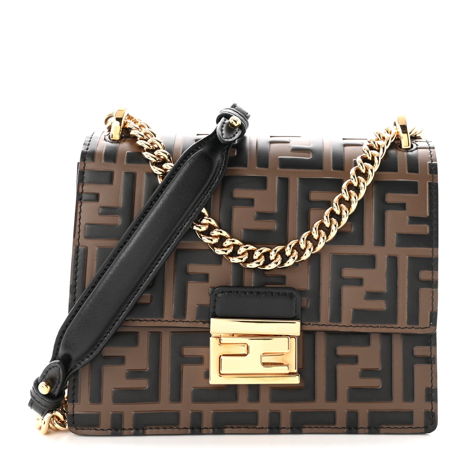 Fendi Vitello Liberty Bi-Color FF 1974 Embossed Small Kan U Shoulder Bag Maya Black 1 of 10