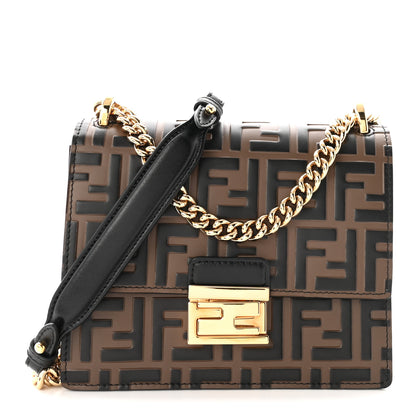 Fendi Vitello Liberty Bi-Color FF 1974 Embossed Small Kan U Shoulder Bag Maya Black 1 of 10