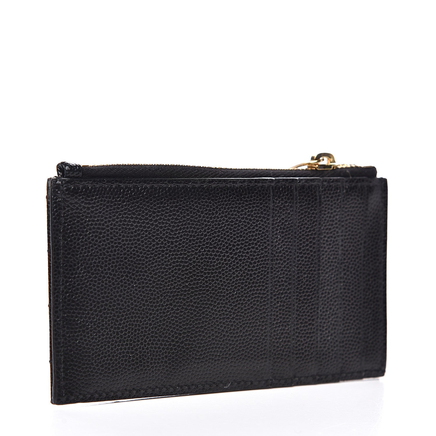 Saint Laurent Grain De Poudre Matelasse Chevron Monogram Fragments Zippered Card Case Black 3 of 9