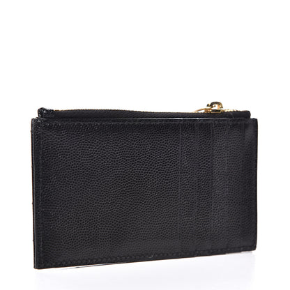 Saint Laurent Grain De Poudre Matelasse Chevron Monogram Fragments Zippered Card Case Black 3 of 9