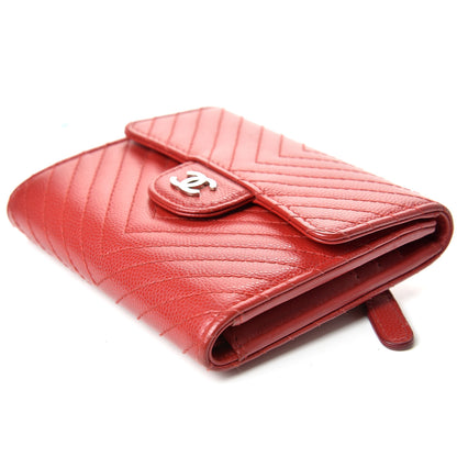 Chanel Caviar Chevron Quilted Compact Flap Wallet Dark Red 4 of 11