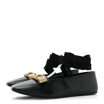 Gucci Malaga Kid Snakeskin Interlocking G Ballet Flats 38 Black 3 of 8