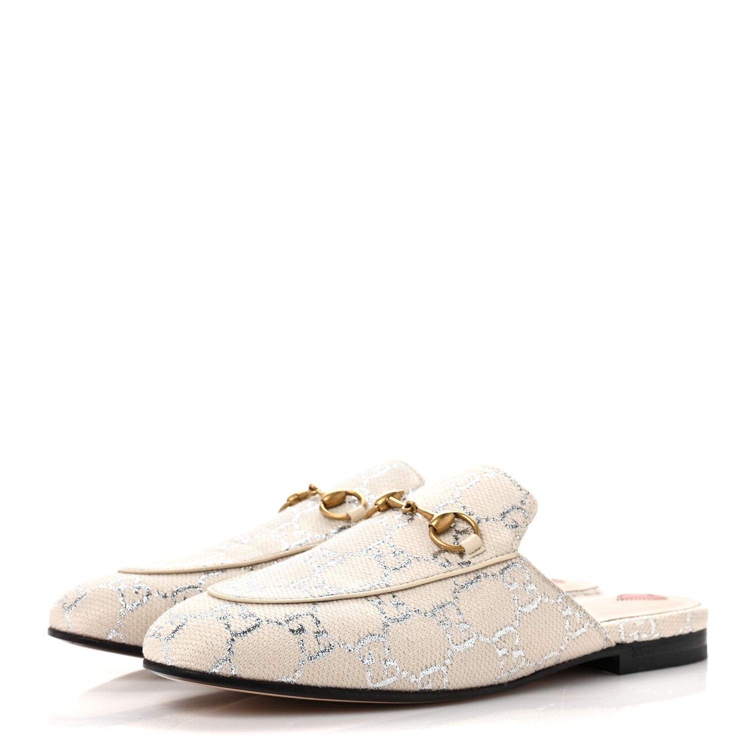 Gucci Canvas Lame GG Monogram Womens Princetown Slippers 37.5 Gardenia Silver 3 of 9