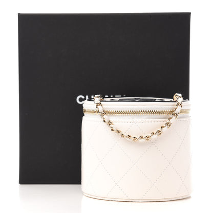 Chanel Lambskin Quilted Round Small Vanity Case With Chain White Black 12 of 12