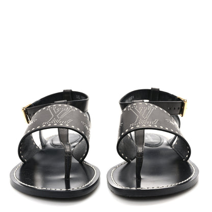 Louis Vuitton Soft Calfskin Perforated Horizon Flat Sandals 36 Black 2 of 8