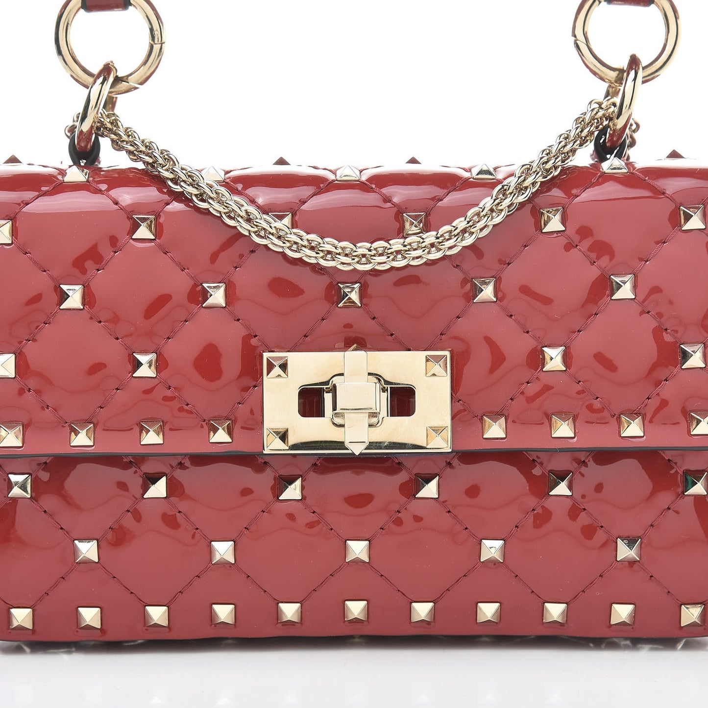 Patent Small Rockstud Spike Shoulder Bag Rosso Valentino