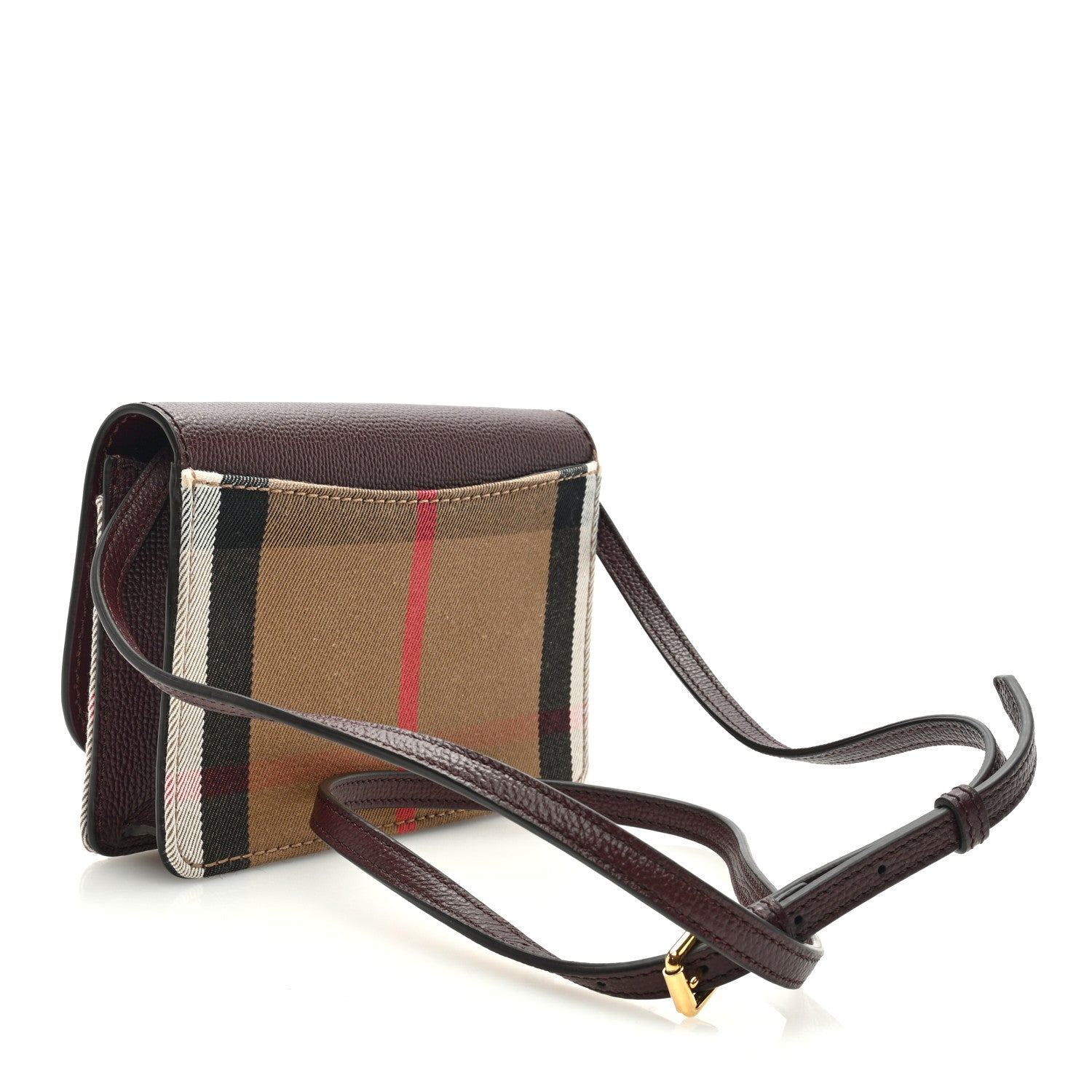 Burberry Grained Calfskin House Check Tartan Mix Hampshire Wallet On Chain Burgundy 3 of 8