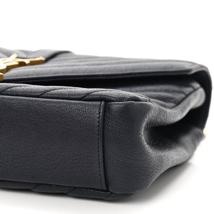 Saint Laurent Lambskin Matelasse Chevron Monogram Medium College Bag Deep Marine 11 of 16