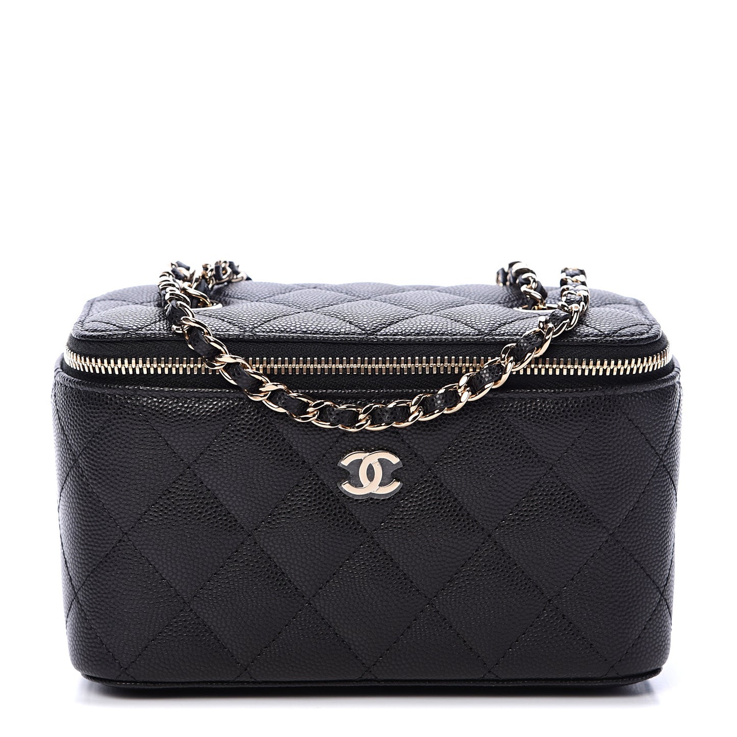 Caviar Quilted Small Vanity Case With Chain Black