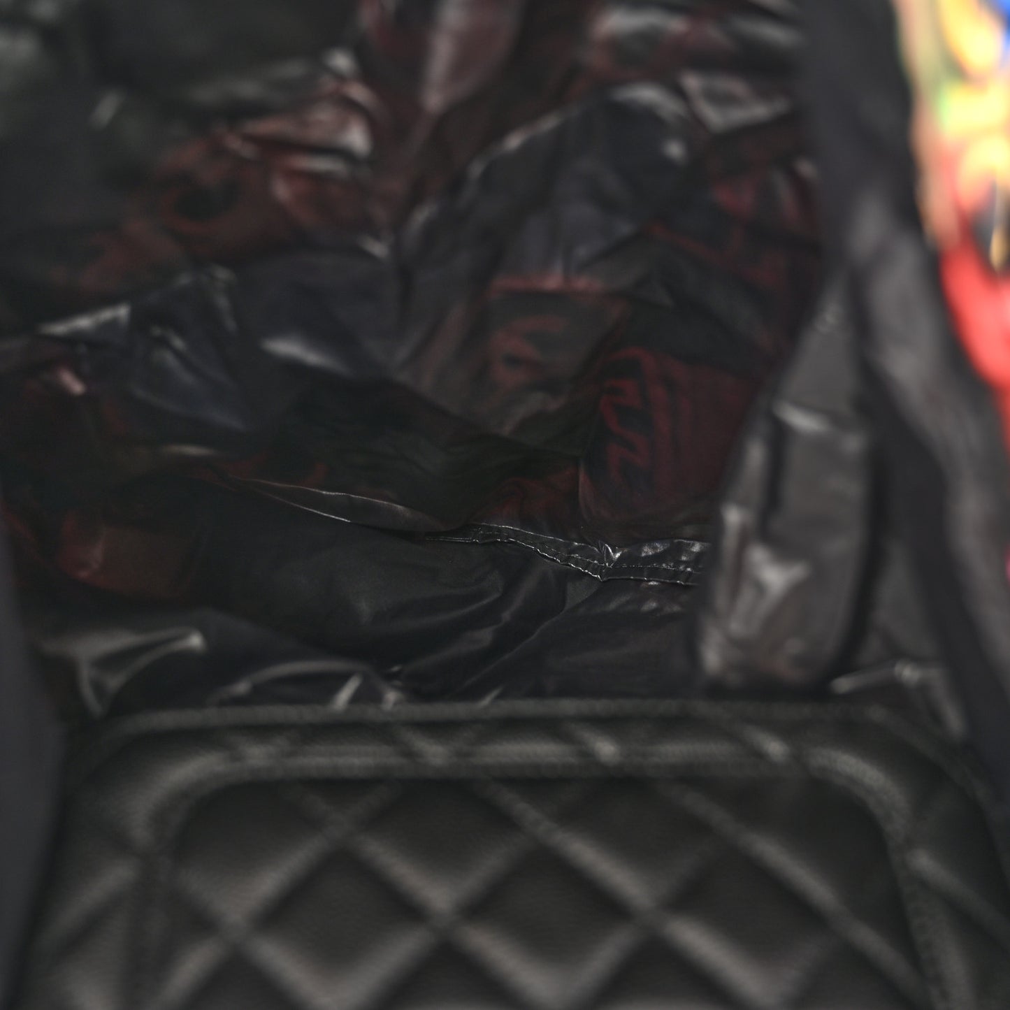 Caviar Fabric Graffiti Foldable Tote Bag With Chain Black Multicolor