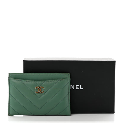Chanel Lambskin Chevron Quilted Card Holder Green 9 of 9