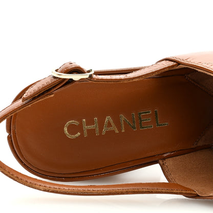 Chanel Crumpled Patent Lambskin Platform Sandals 39 Light Brown 7 of 7