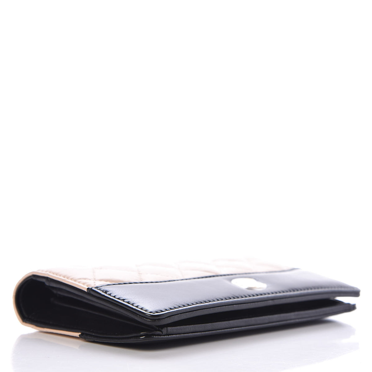 Aged Calfskin Quilted Gabrielle Yen Wallet Beige Black