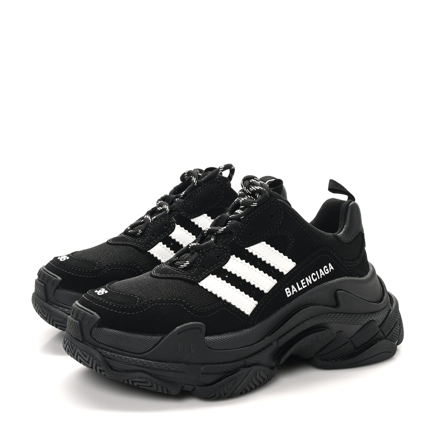 x ADIDAS Fabric Mesh Womens Triple S Sneakers 36 Black