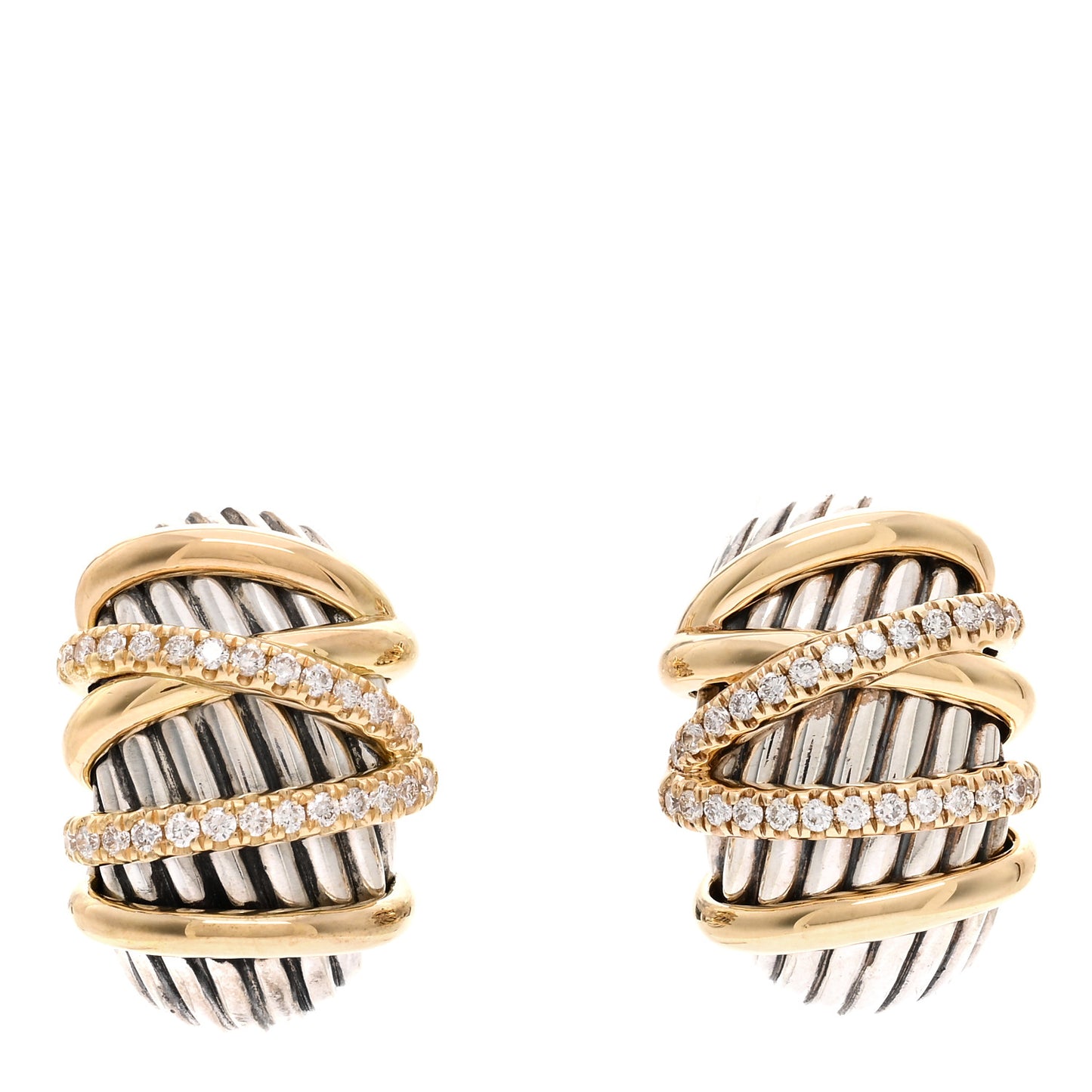 18K Yellow Gold Sterling Silver Diamond Helena Shrimp Earrings