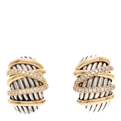 David Yurman 18K Yellow Gold Sterling Silver Diamond Helena Shrimp Earrings 1 of 4