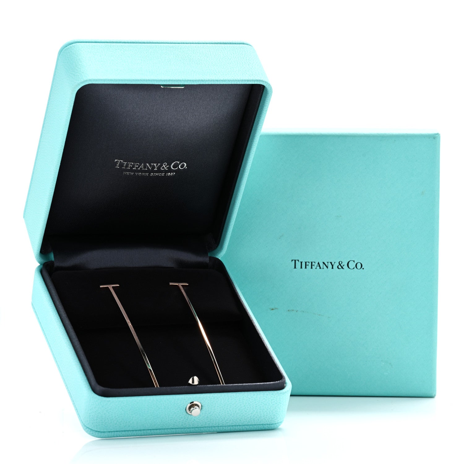 Tiffany 18K Rose Gold T Elongated Wire Bar Earrings 6 of 6
