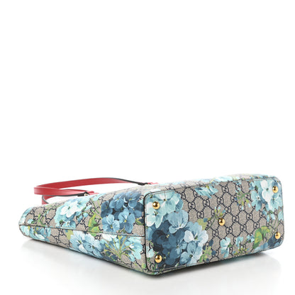 Gucci GG Supreme Monogram Blooms Medium Zippered Bucket Tote Beige Blue Navy Hibiscus Red 4 of 9