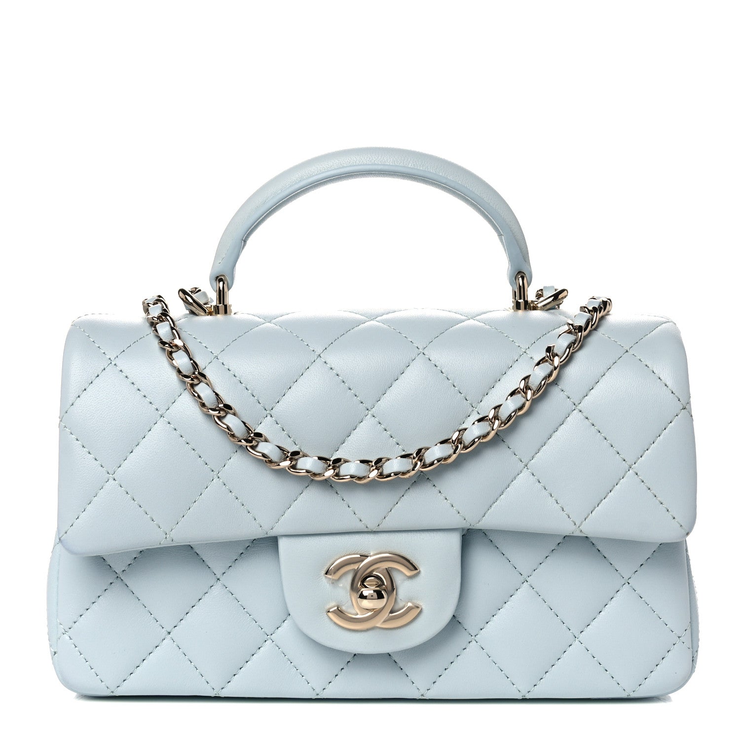 Chanel Lambskin Quilted Mini Top Handle Rectangular Flap Light Blue 1 of 10