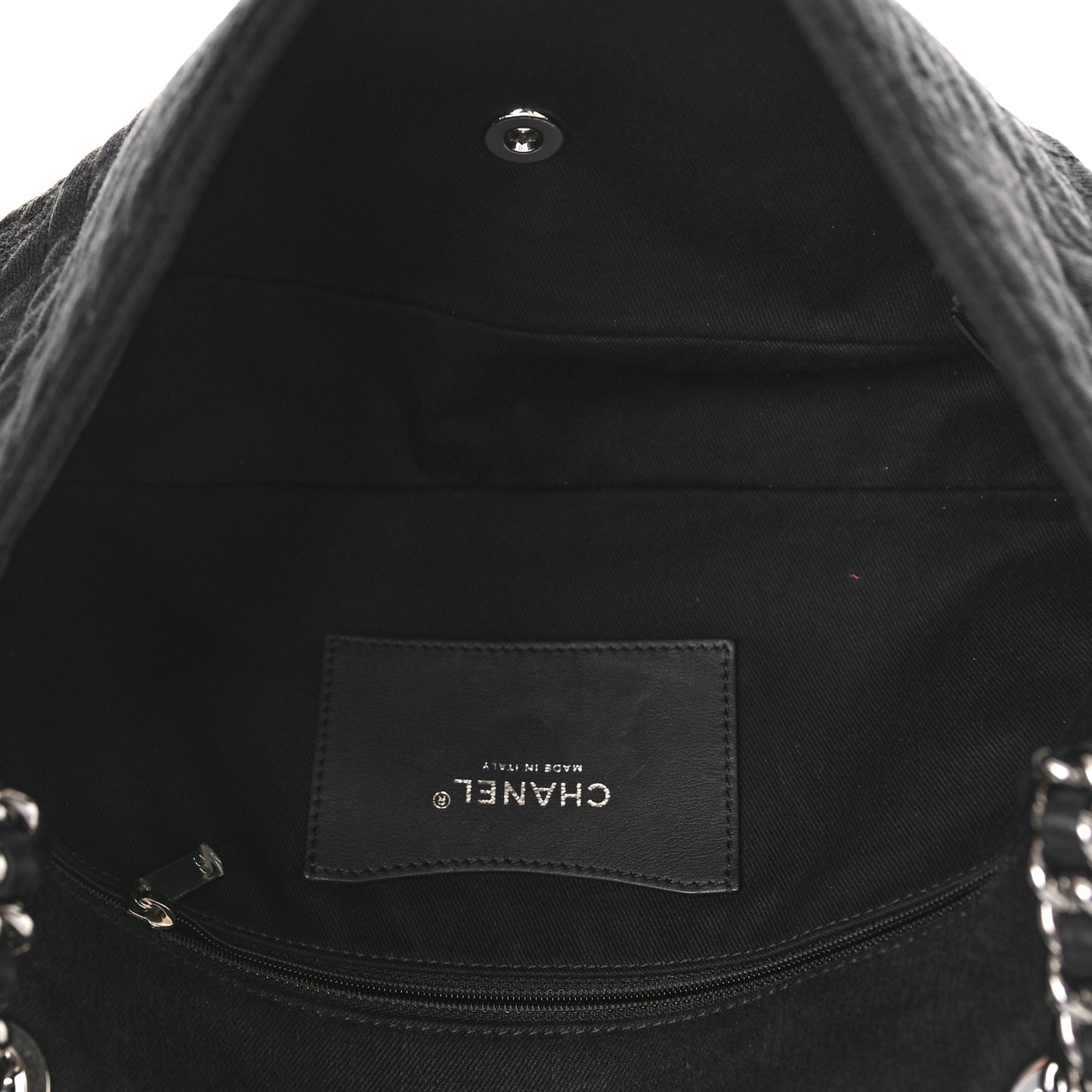 Denim Camellia Embroidered Large Flap Black